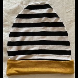 Million Polkadots Reversible Newborn Beanie Hat, Yellow, black & beige